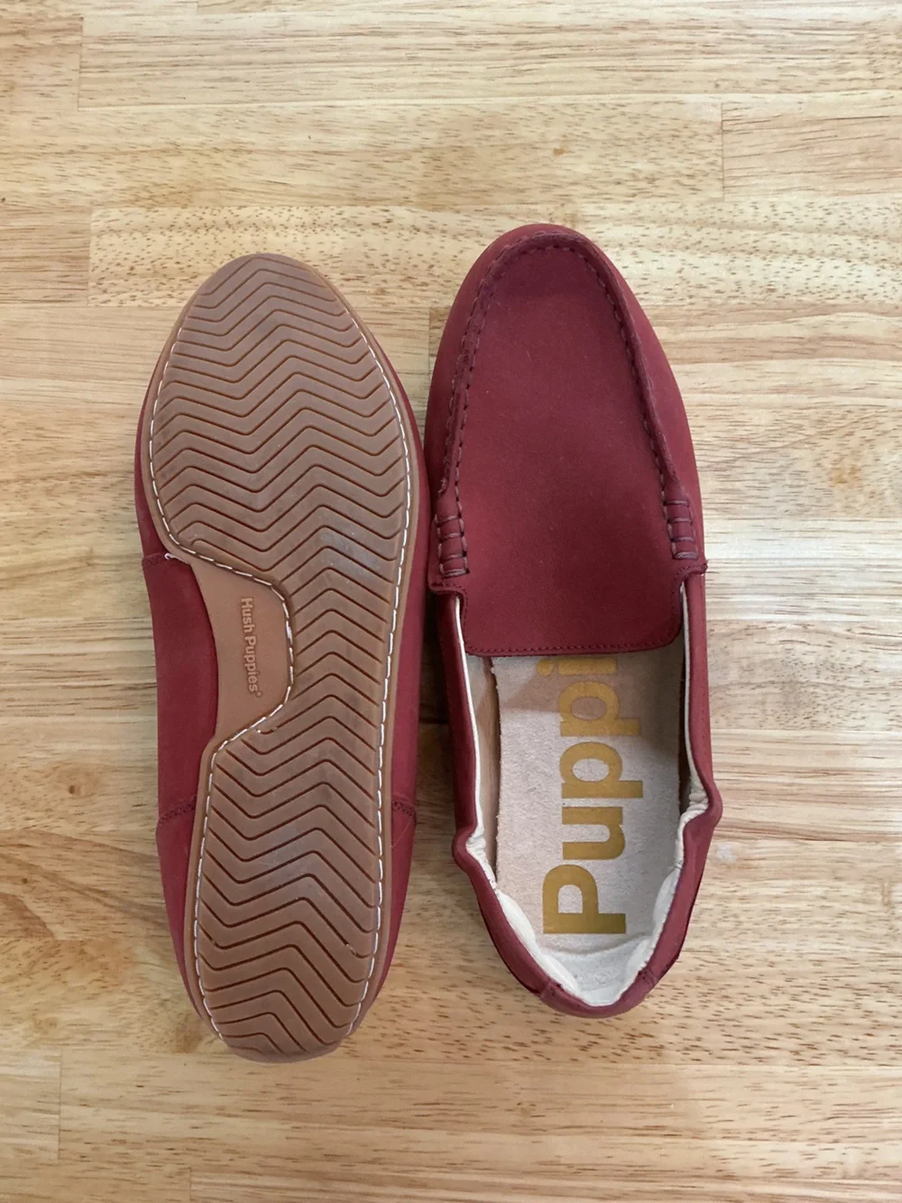 Hush Puppies Burgundy Nubuck Leather Driving Loafers Women’s Size 8 Comfort Shoe